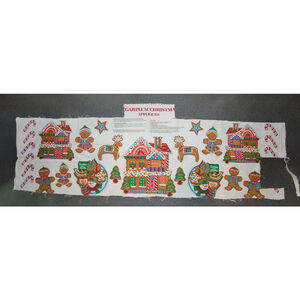 Gingerbread Sugarplum Christmas Applique Fabric Panel Quilting Craft Holiday